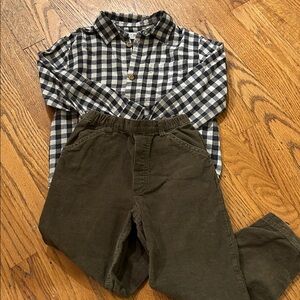 Plaid Shirt and Brown Pants Set